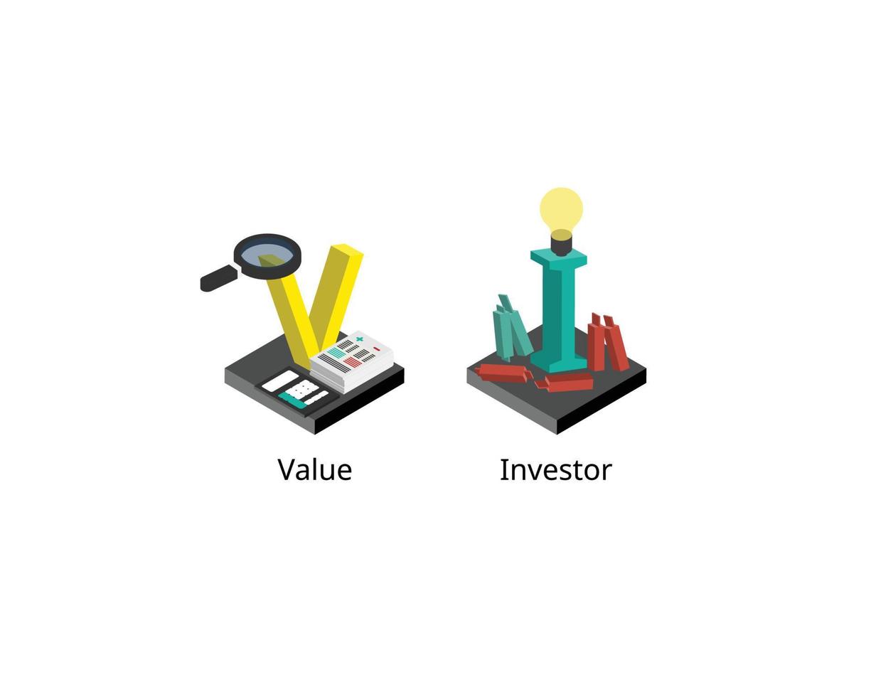 vi oder Value Investing ist eine Anlagestrategie, bei der Aktien ausgewählt werden, die anscheinend unter ihrem inneren oder Buchwert gehandelt werden vektor