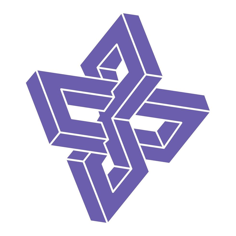 logotyp för optisk illusion. omöjliga former. heliga geometriska figurer. abstrakta eviga geometriska objekt. omöjliga ändlösa konturformer. optisk konst. omöjlig geometri form på en vit bakgrund. vektor