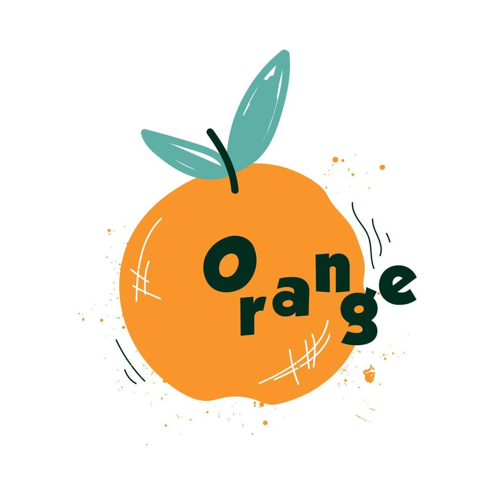 Orangenfrucht-Silhouetten minimalistische Illustration mit Farbspritzer-Buchstabenstil vektor