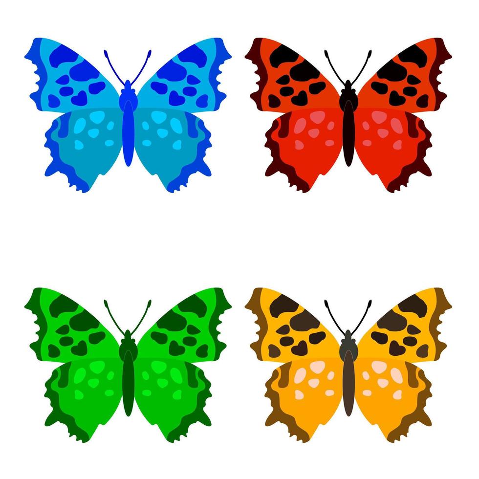 Vektorsammlung, bunte Schmetterlingsinsekten. dekorative Gestaltung. isometrischer, flacher Stil. vektor
