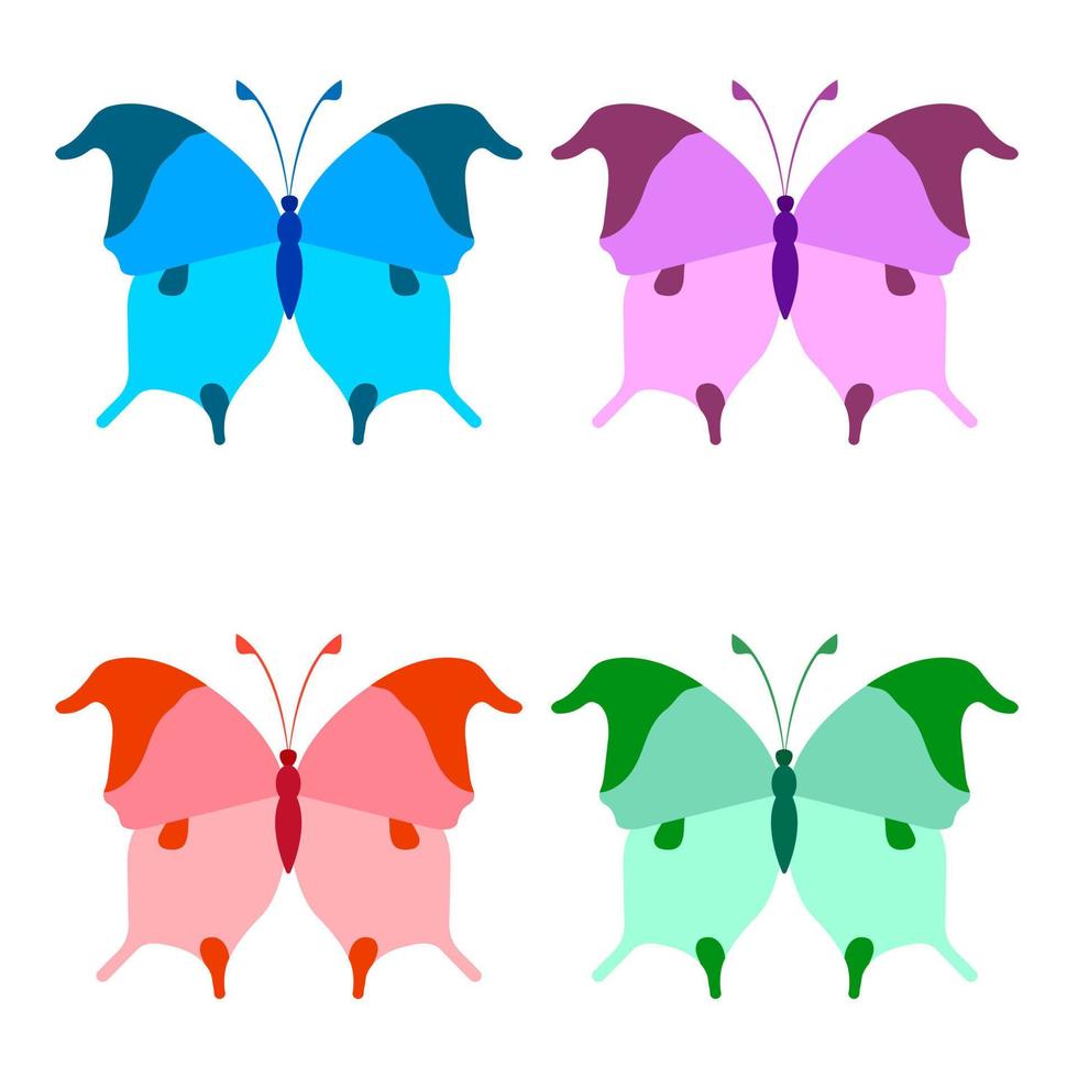 Vektorsammlung, bunte Schmetterlingsinsekten. dekorative Gestaltung. isometrischer, flacher Stil. vektor