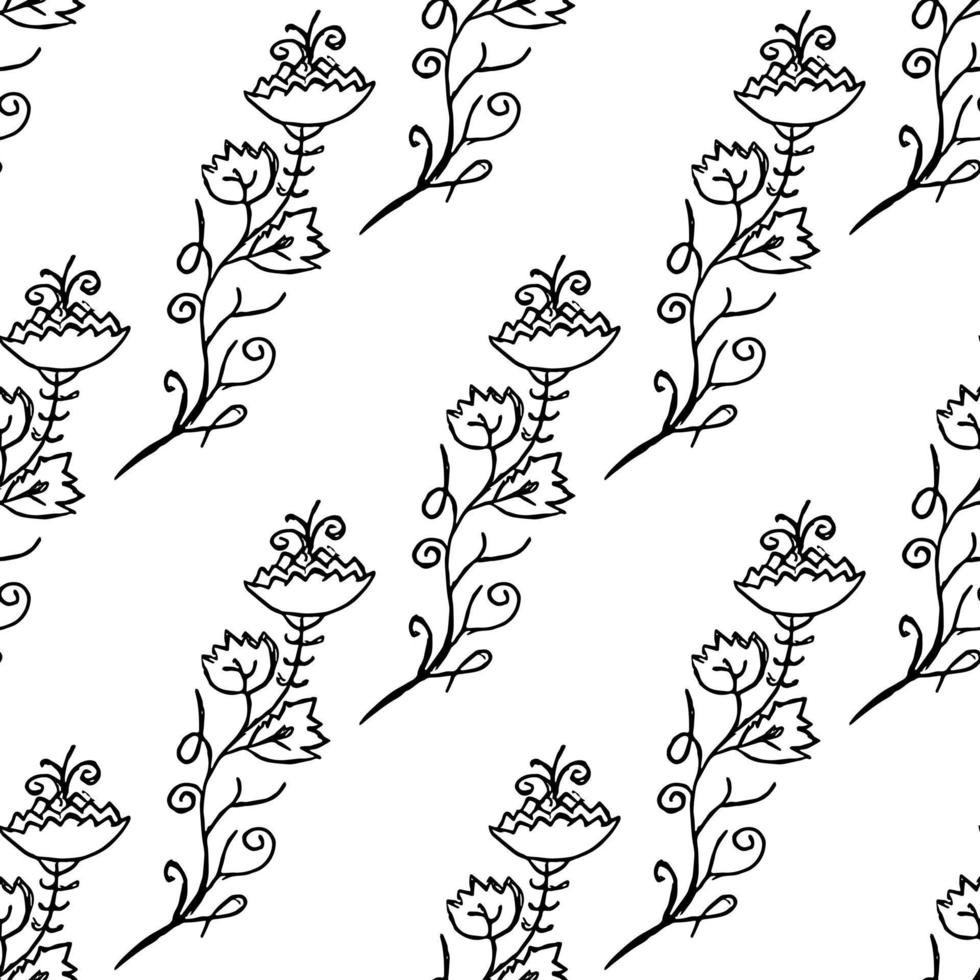 nahtlose Blumentapete. Gekritzelvektor mit Schwarzweiss-Blumenverzierung. Vintage Blumendekor vektor