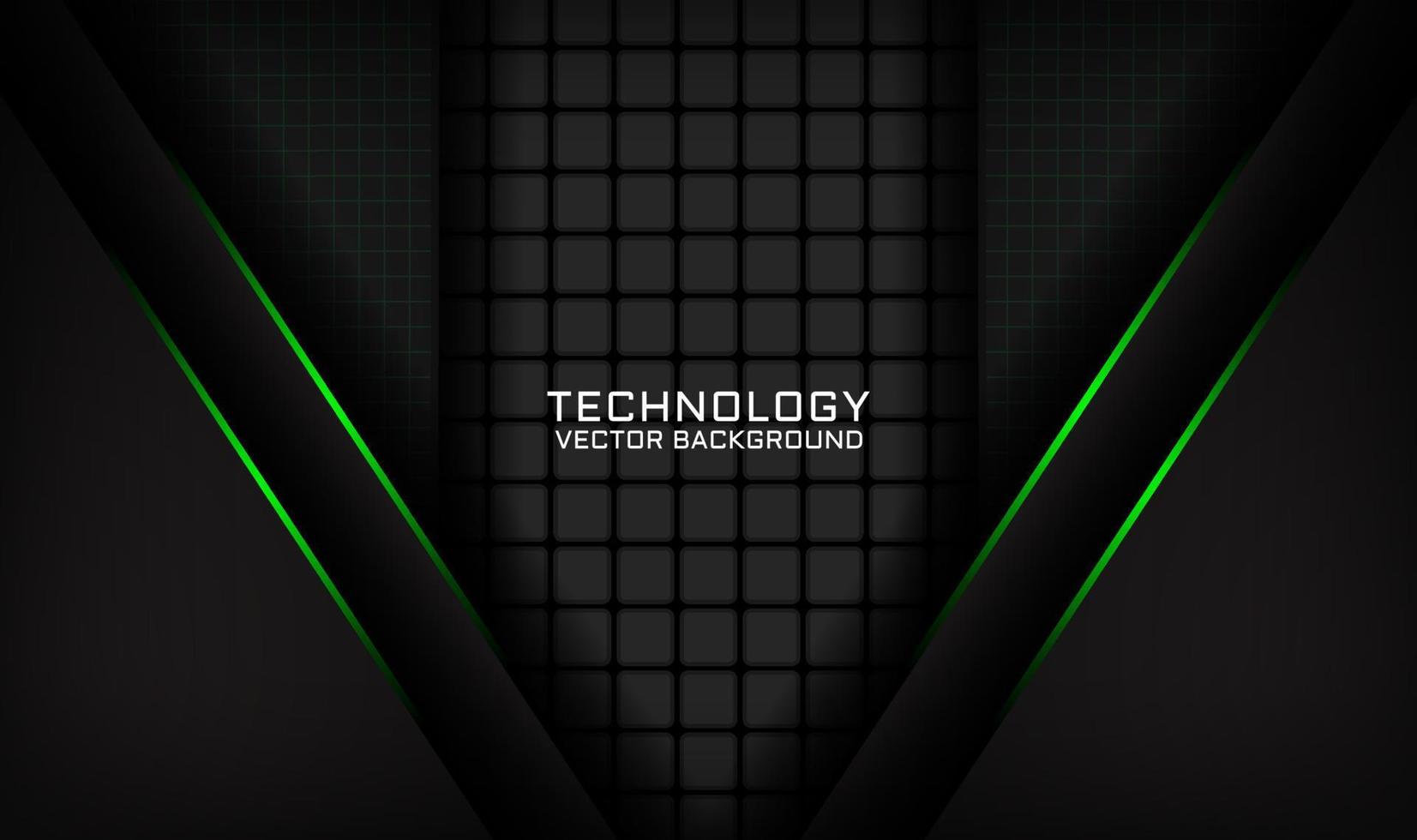 3D svart teknik abstrakt bakgrund överlappande lager på mörkt utrymme med grön ljus linje effekt dekoration. grafiskt designelement framtida stilkoncept för banner, flygblad, kort, omslag eller målsida vektor
