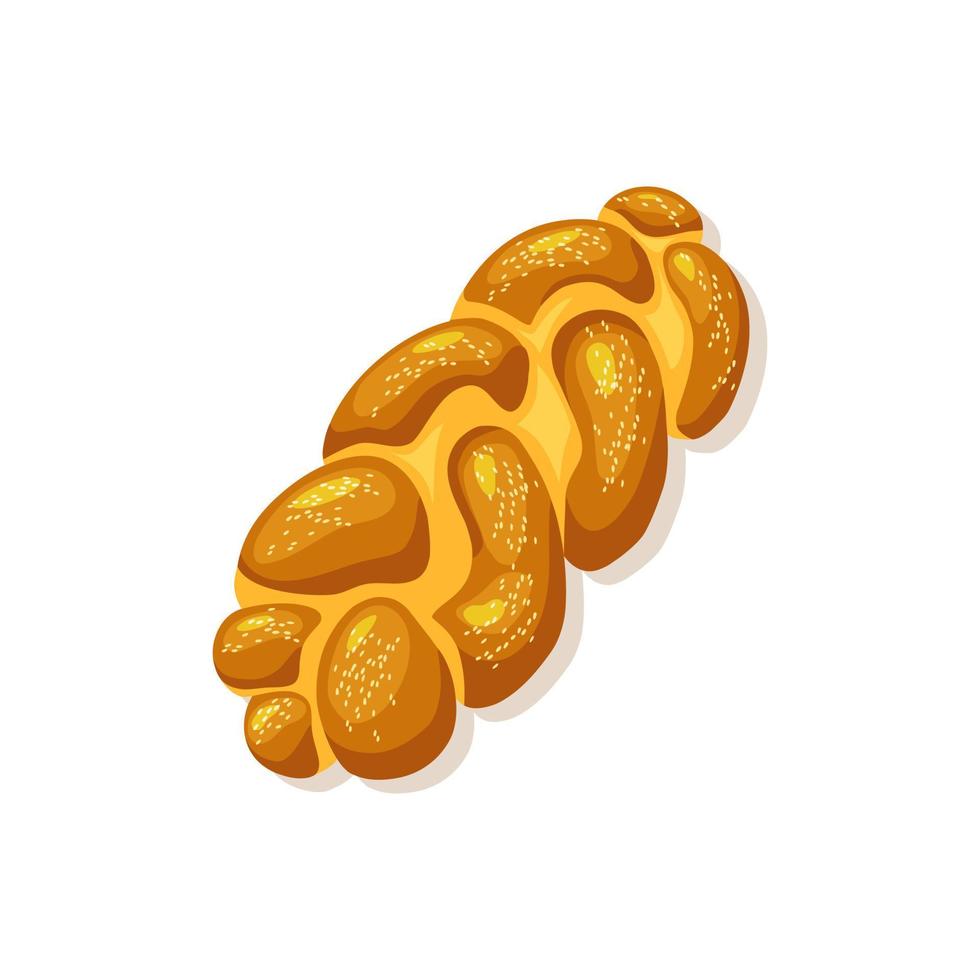 challah, holiday judisk flätad limpa på isolerade bakgrund. lördagsbröd. tecknad vektorillustration. vektor