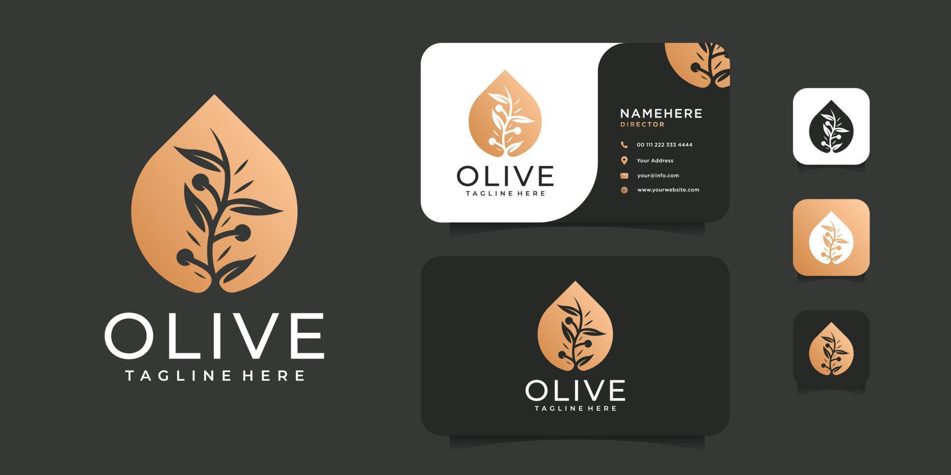 Olivenöl Gold Luxus Blume Schönheit Logo Design Vektorkonzept vektor