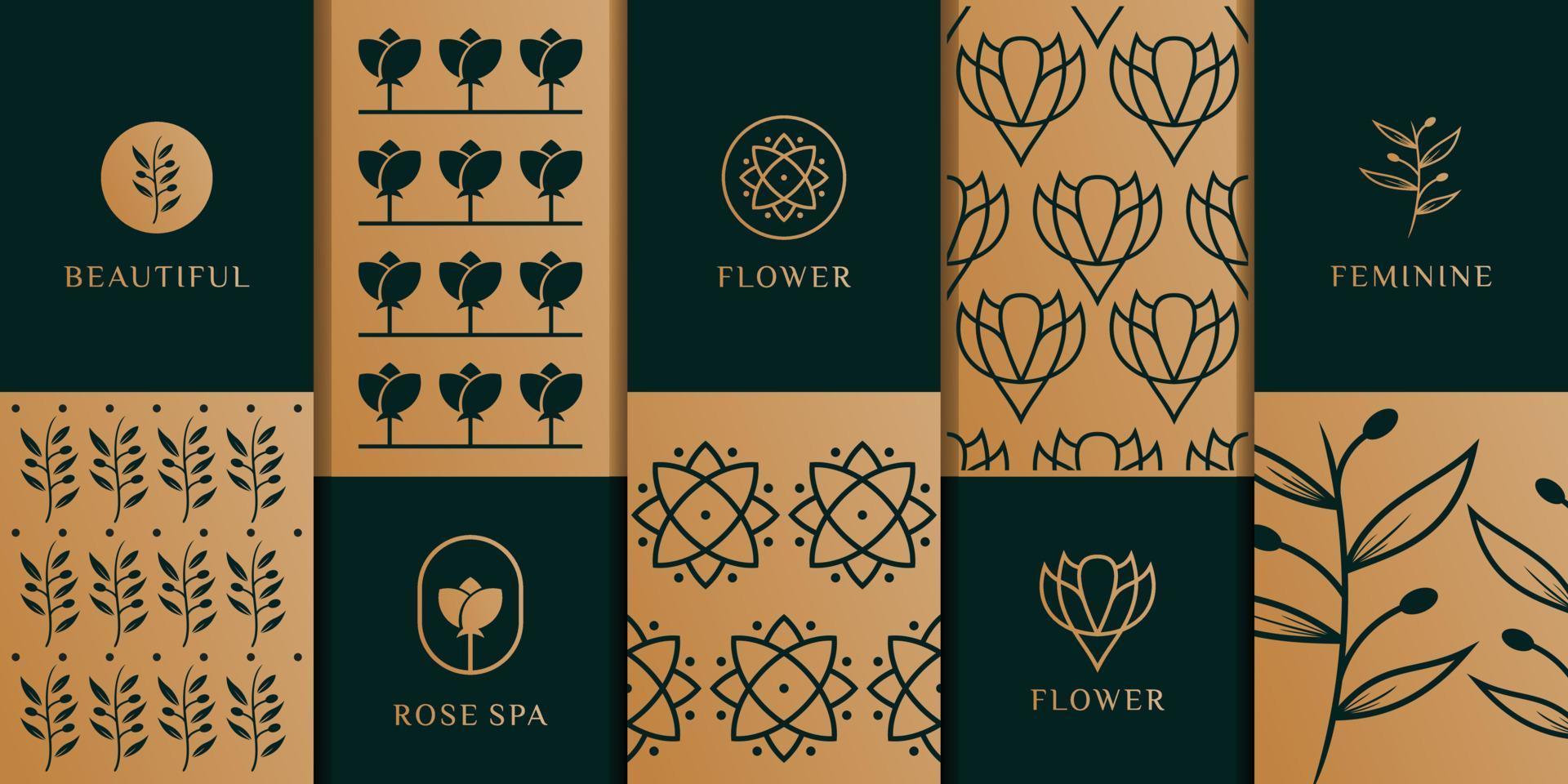 skönhet feminin förpackning logotyp design vektor med mönster