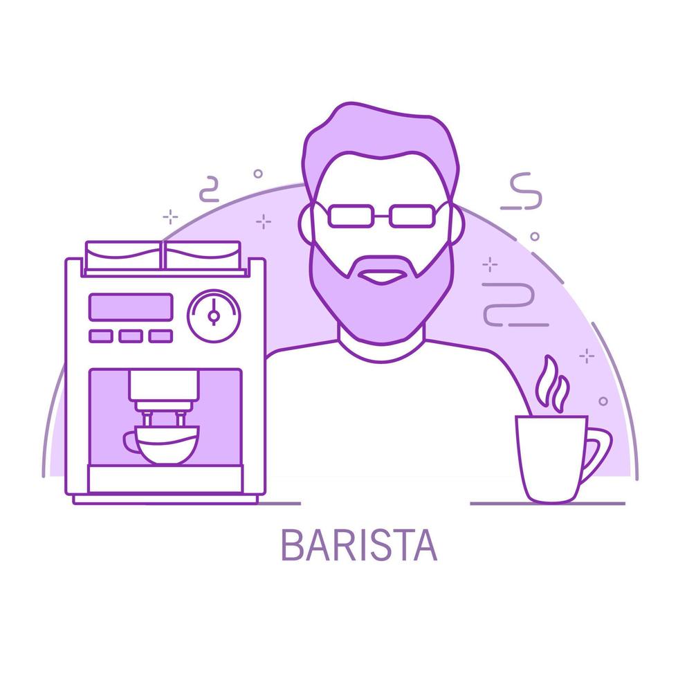 barista kontur seriefigur med en kaffebryggare och en kopp. varm dryck. linjekonst vektor. vektor