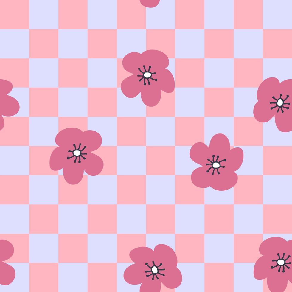 Retro-nahtloses Muster mit Blumen auf kariertem Hintergrund. vektor