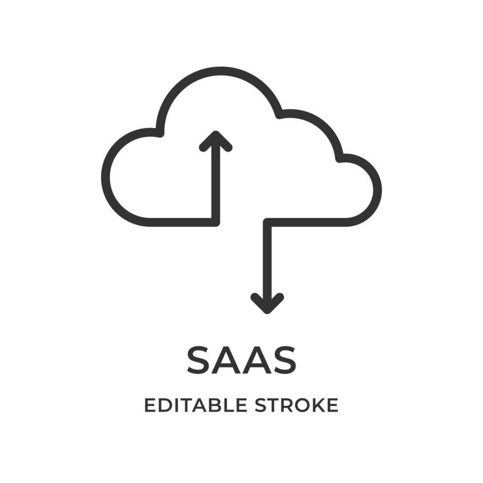 Saas. Software als Dienstleistung. Cloud-Computing-Modell. Remote-Nutzung. Vektor-Illustration. lineares Symbol für bearbeitbaren Strich. vektor