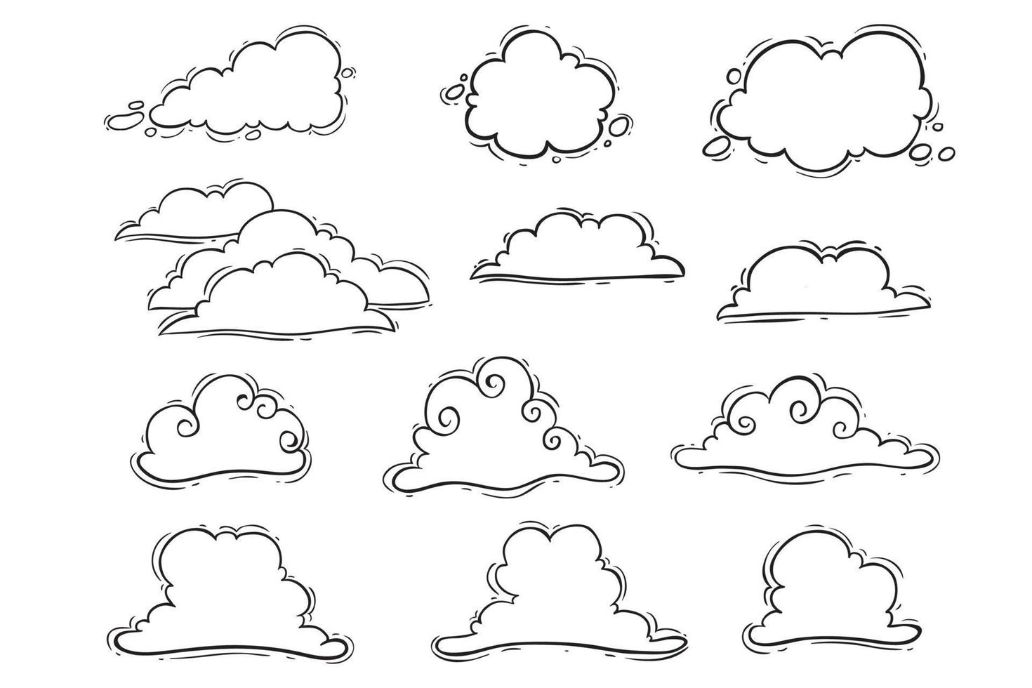 samling av moln handritad eller skiss på vit bakgrund vektor