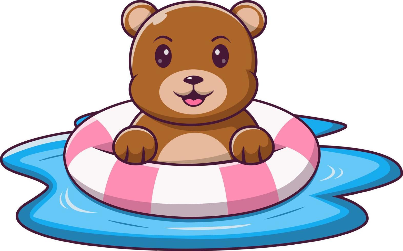 niedlicher teddybär-cartoon mit aufblasbarem ring, cartoon-bär in den sommerferien, vektor-cartoon-illustration vektor