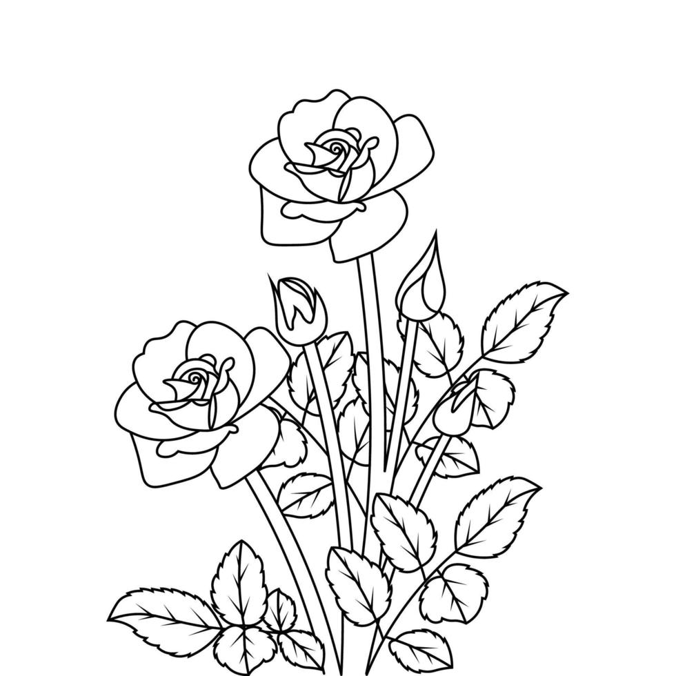 ros blomma målarbok linjekonst illustration för barn och vuxen vektor