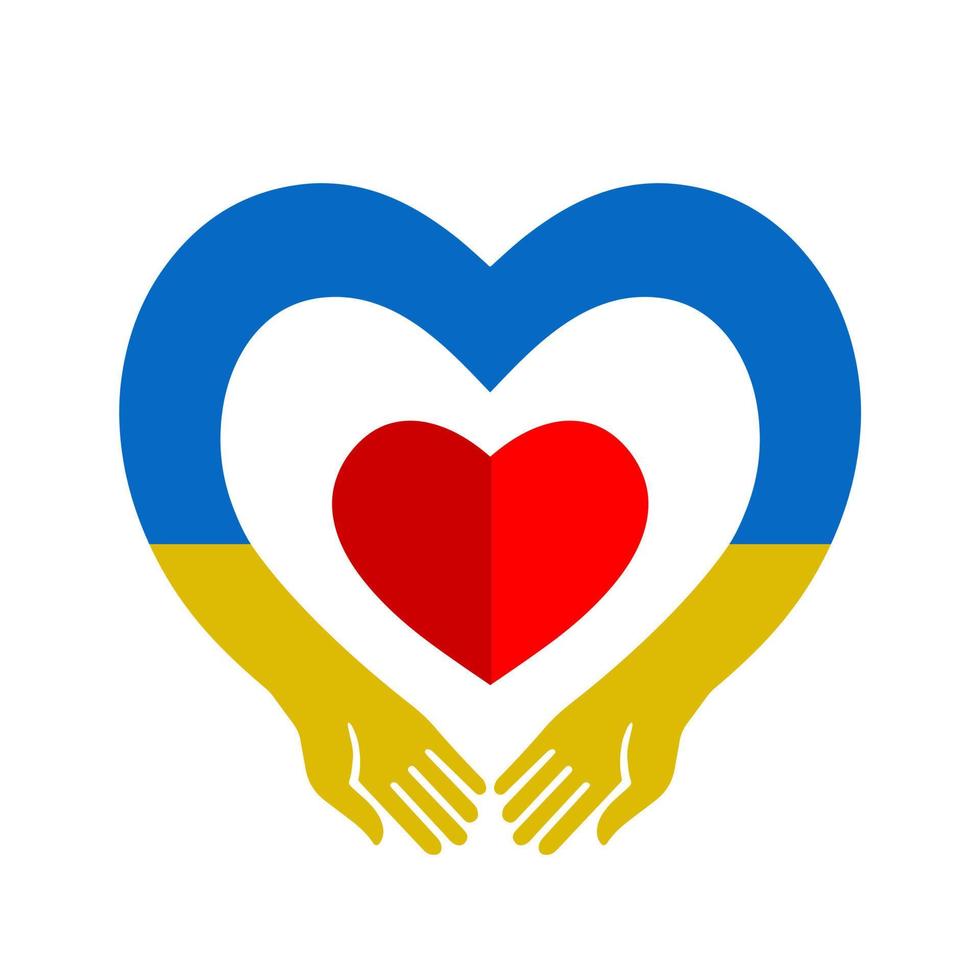 ukrainska flaggan. ett blågult hjärta i två händers famn. be för Ukraina vektor
