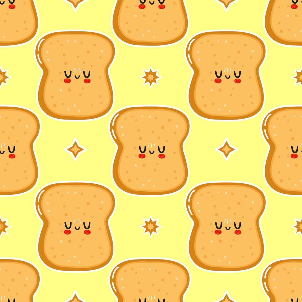 söt rolig skivad toast bröd mönster karaktär. vektor handritad tecknad kawaii karaktär illustration ikon. isolerad på vit bakgrund. skivat toast bröd karaktär koncept