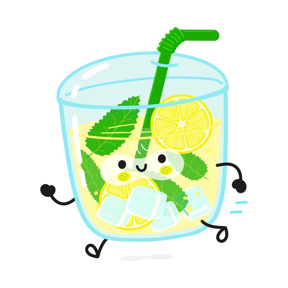 süße lustige laufende limonade. vektor hand gezeichnete karikatur kawaii charakter illustration symbol. isoliert auf weißem Hintergrund. Limonade-Konzept ausführen