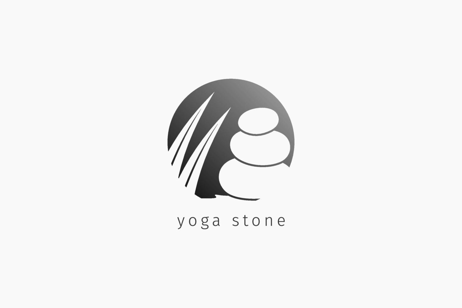 Isoliertes Yoga-Stein-Logo mit zweilagigen Palmblättern im negativen Kreis-Logo, um einen positiven, ausgleichenden Geist zu fördern. geeignet für Meditationsunterricht, Massage, Spa, Resort vektor