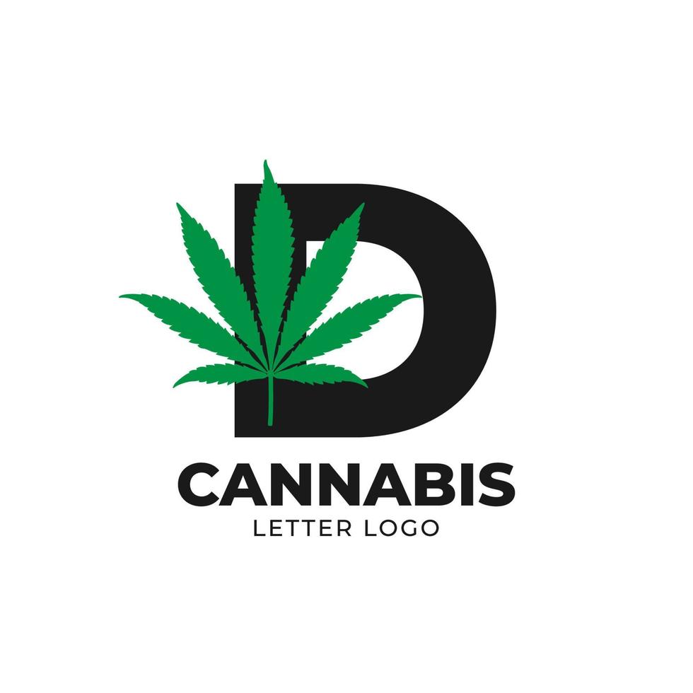 bokstaven d med cannabis blad vektor logotyp designelement