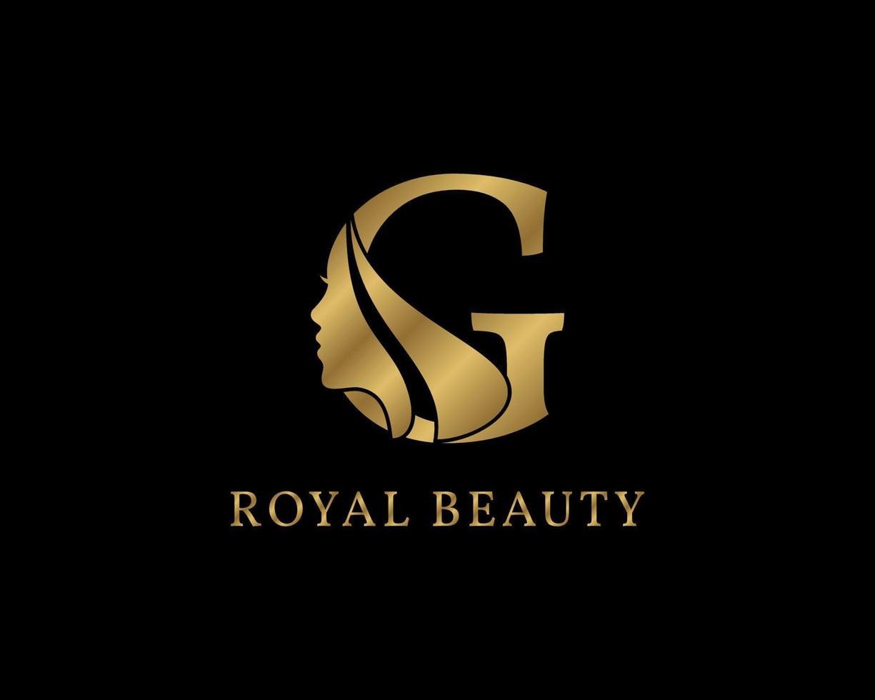 lyxig bokstav g skönhetsansiktsdekoration för skönhetsvårdslogotyp, personlig varumärkesbild, makeupartist eller något annat kungligt varumärke och företag vektor