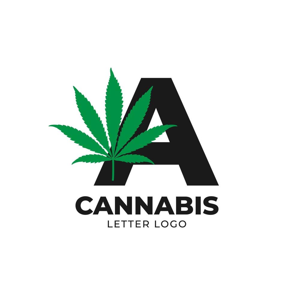 buchstabe a mit designelement des cannabisblattvektorlogos vektor