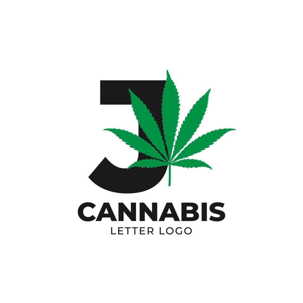 bokstaven j med cannabis blad vektor logotyp designelement