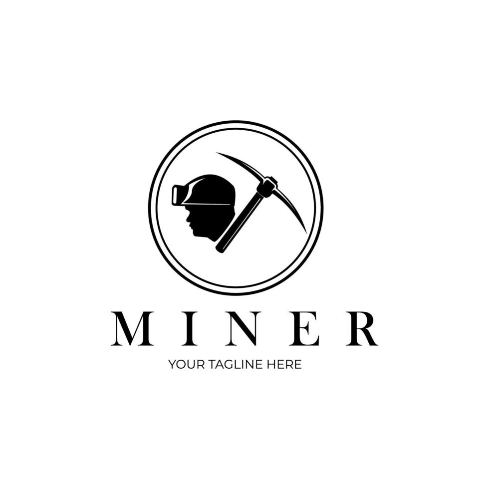 miner line art logotyp vektor illustration malldesign