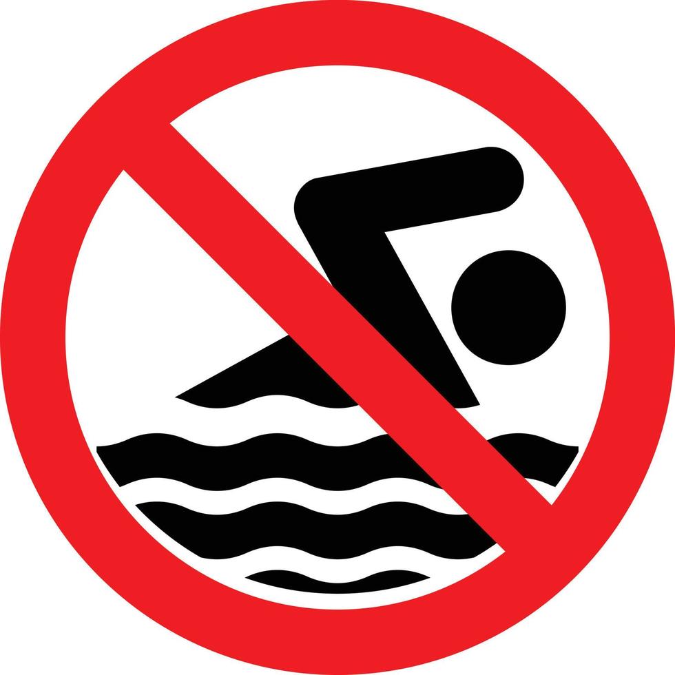 ingen simning tillåten här begränsning, varningsskylt vektor