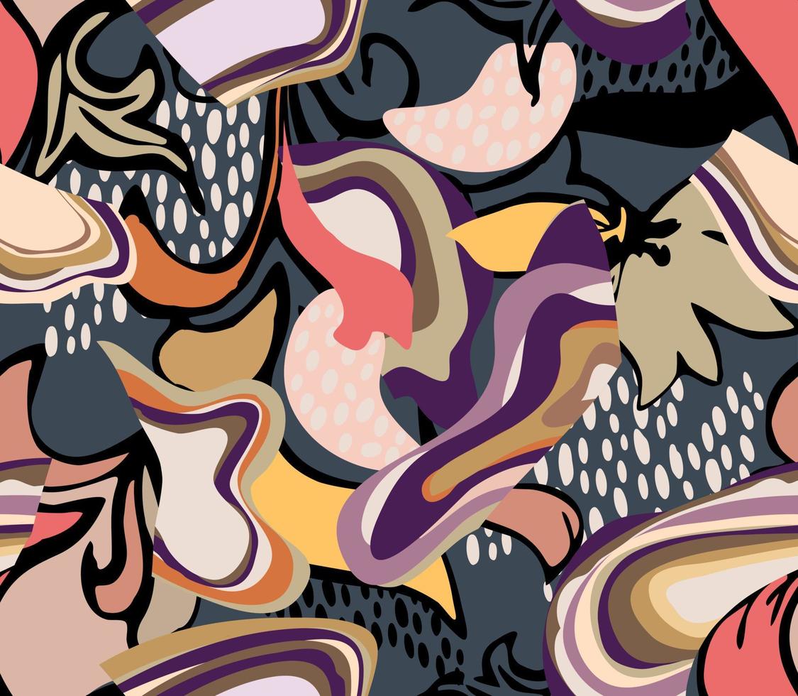 abstraktes Muster mit mehrfarbigen handgezeichneten Elementen und lustigem Hintergrund. perfekt für Stoffe und Dekoration vektor