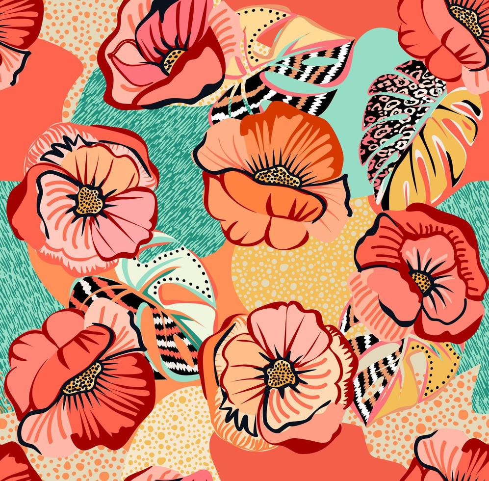 kreatives Blumenmuster im handgezeichneten Stil für Mode und Dekoration vektor