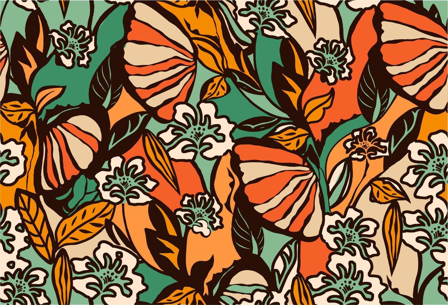 schönes florales Muster in flachem Design und intensiven Farben mit grünem Hintergrund, perfekt für Stoff und Dekoration vektor