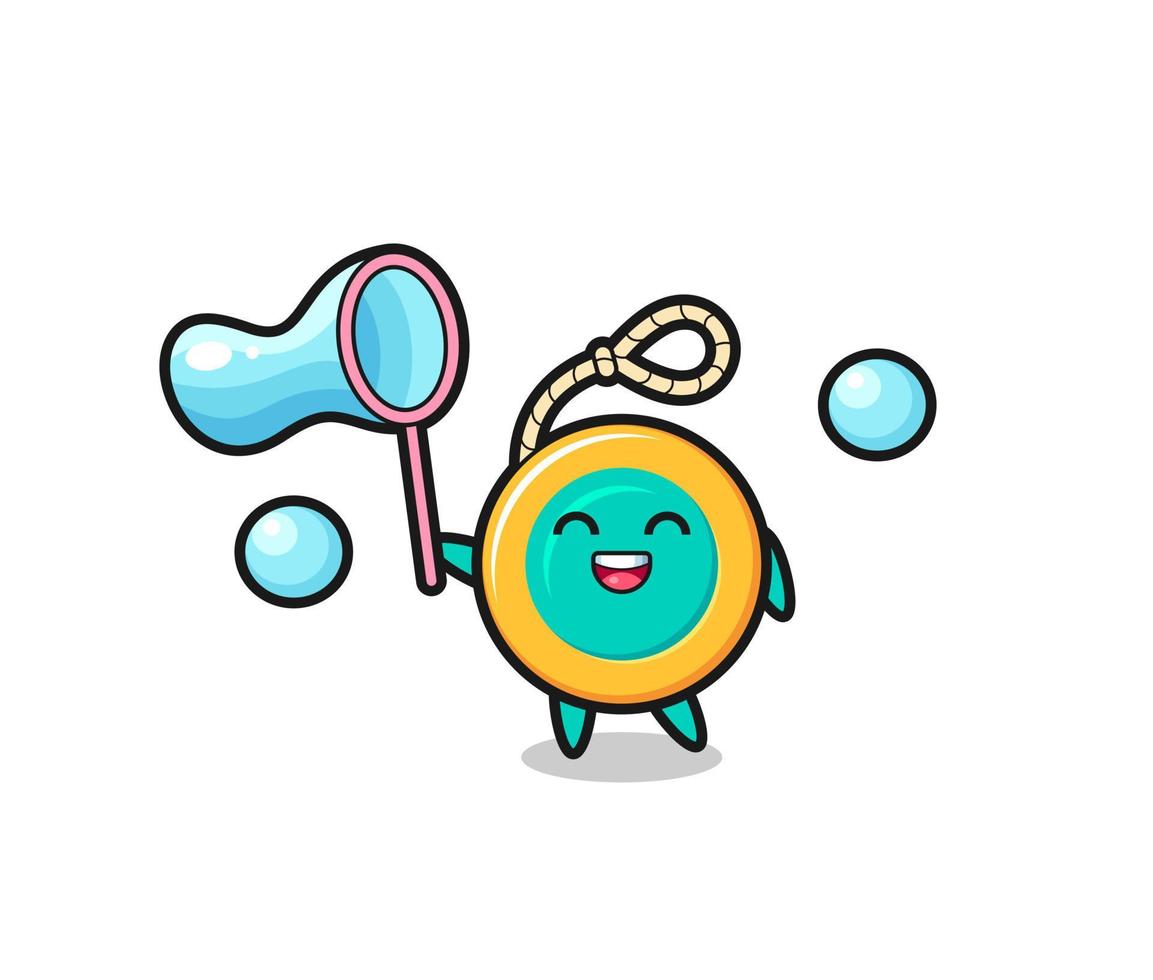 glücklicher yoyo-cartoon, der seifenblase spielt vektor