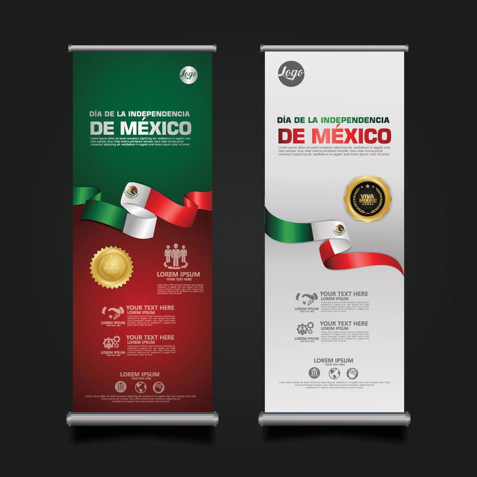 Mexikos självständighetsfirande, roll up banner set designmall. vektor illustration