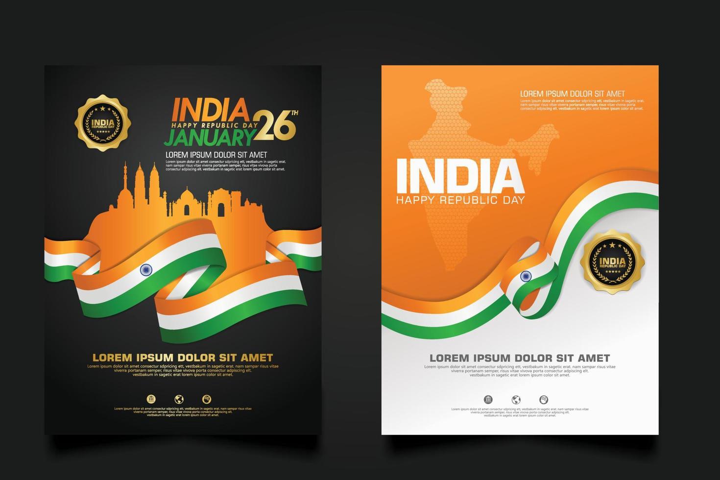 Set Poster Promotions Indien Happy Republic Day Hintergrundvorlage vektor