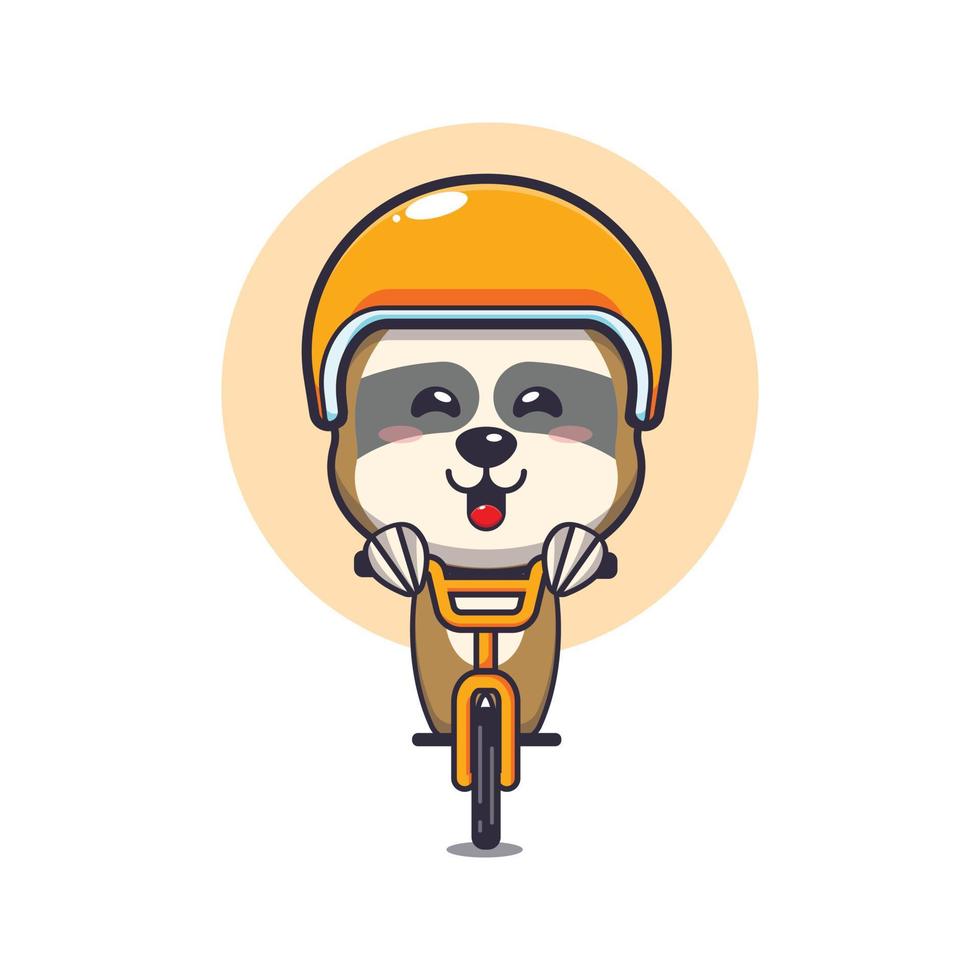 süße Faultier-Maskottchen-Zeichentrickfigur Fahrt mit dem Fahrrad vektor