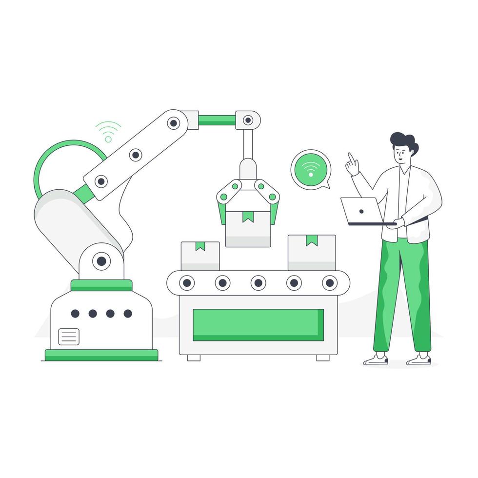 roboterverpackung, flache illustration der industrieautomatisierung vektor