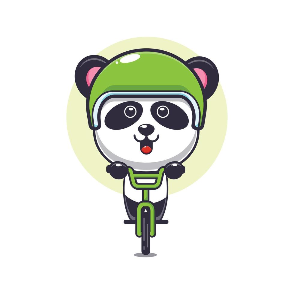 söt panda maskot seriefigur rida på cykel vektor