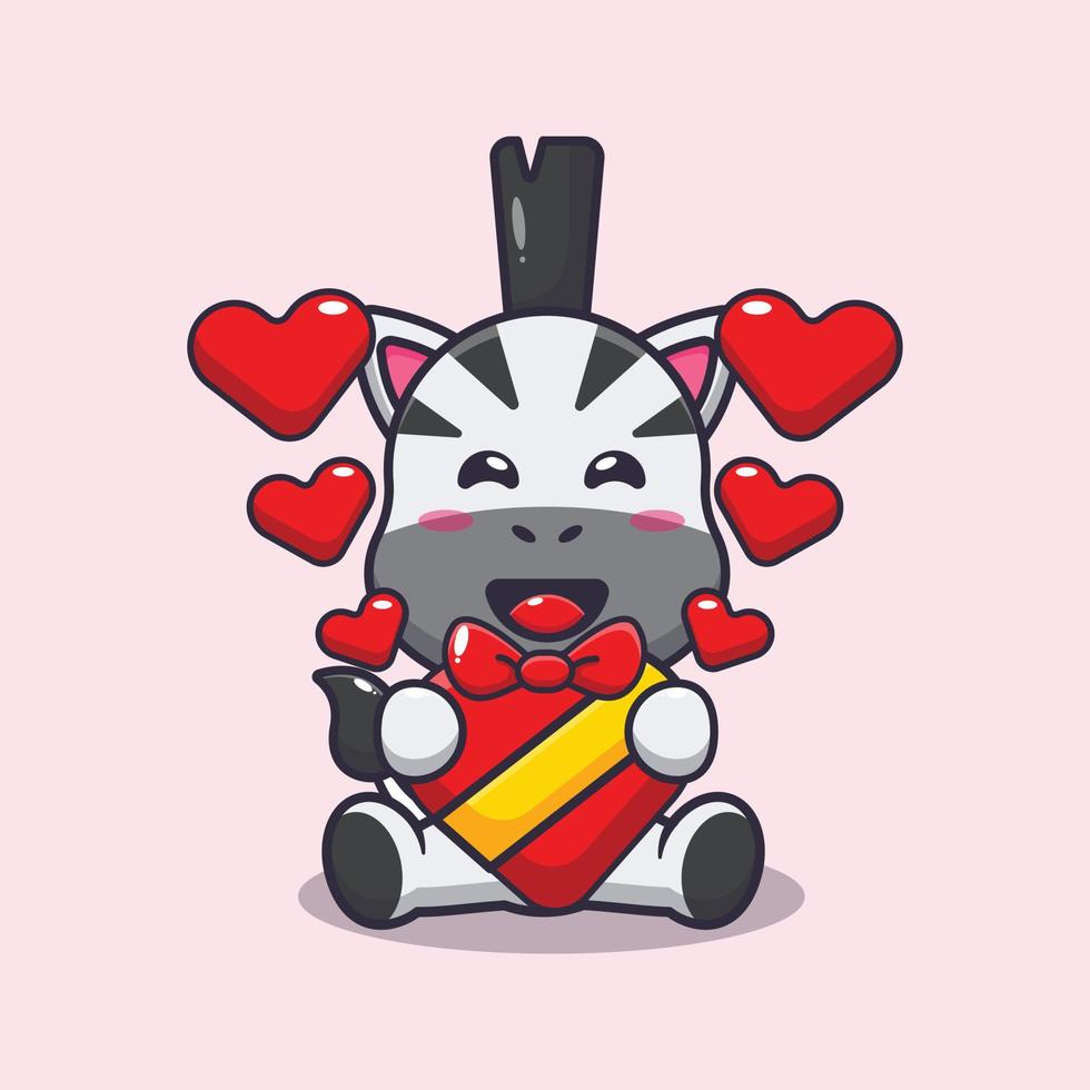 niedliche glückliche zebra-zeichentrickfigur am valentinstag vektor