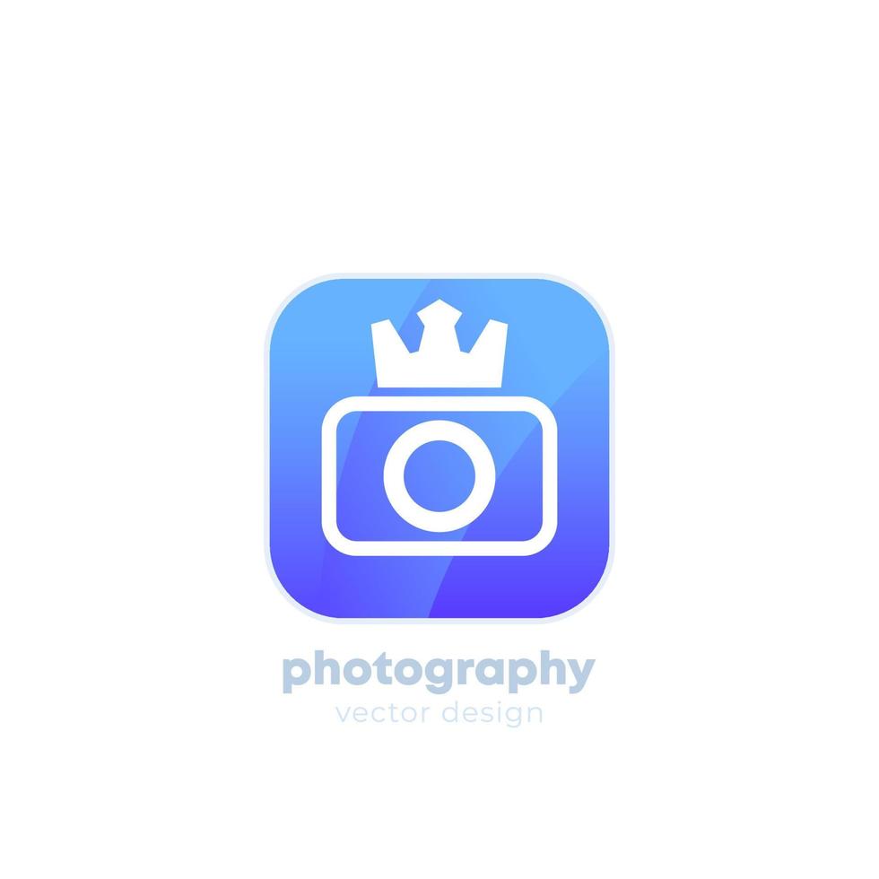 fotografi logotyp ikon med kamera och krona vektor