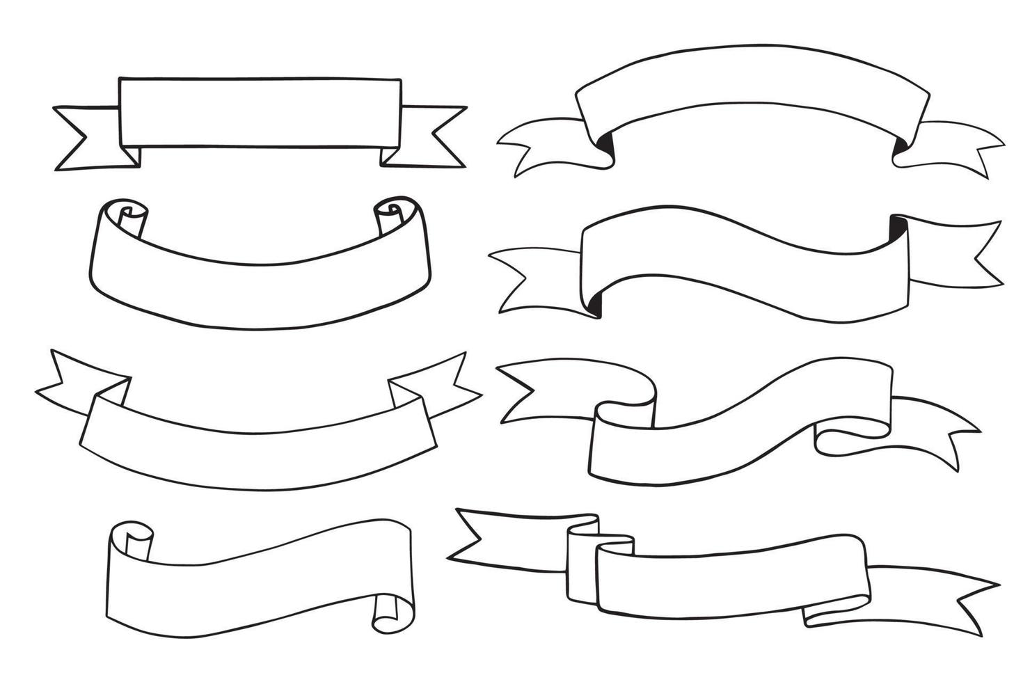 vektorsatz des bandfahnengekritzels lokalisiert auf weißem hintergrund. vektor