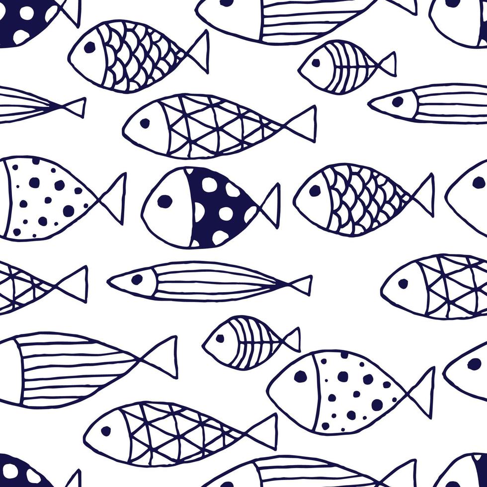 vektor seamless mönster med handritad rolig fisk.
