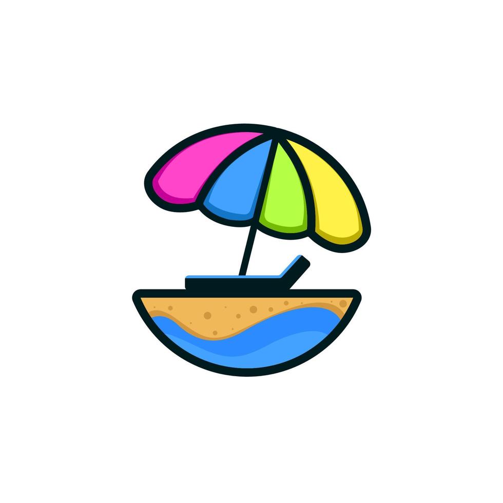 bunter Regenschirm des Strandlogos. Sommerstrand mit Sonnenschirm. flaches Design-Symbol vektor