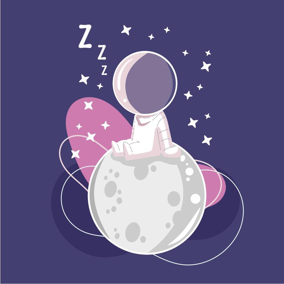 sovande astronaut i månen söt stilillustration vektor