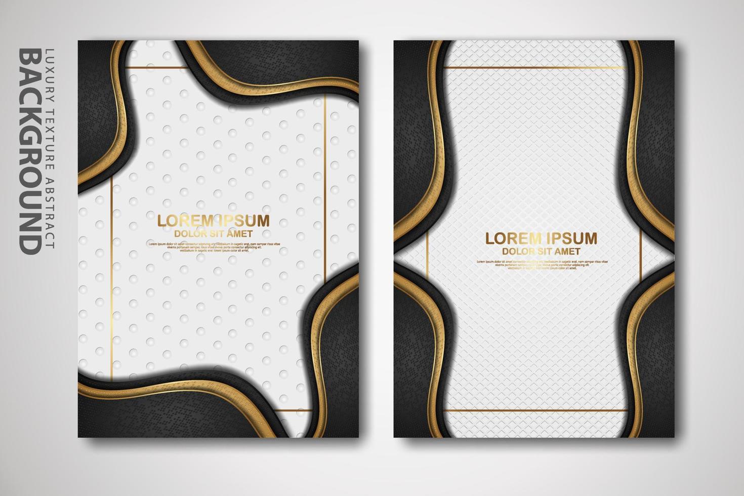 Vektor zwei Set von Cover-Design-Vorlagen mit luxuriösen und eleganten Wellen-, Kreis- und Überlappungsschichten Hintergrund mit Glitzereffekt. realistisch strukturiert im hintergrund