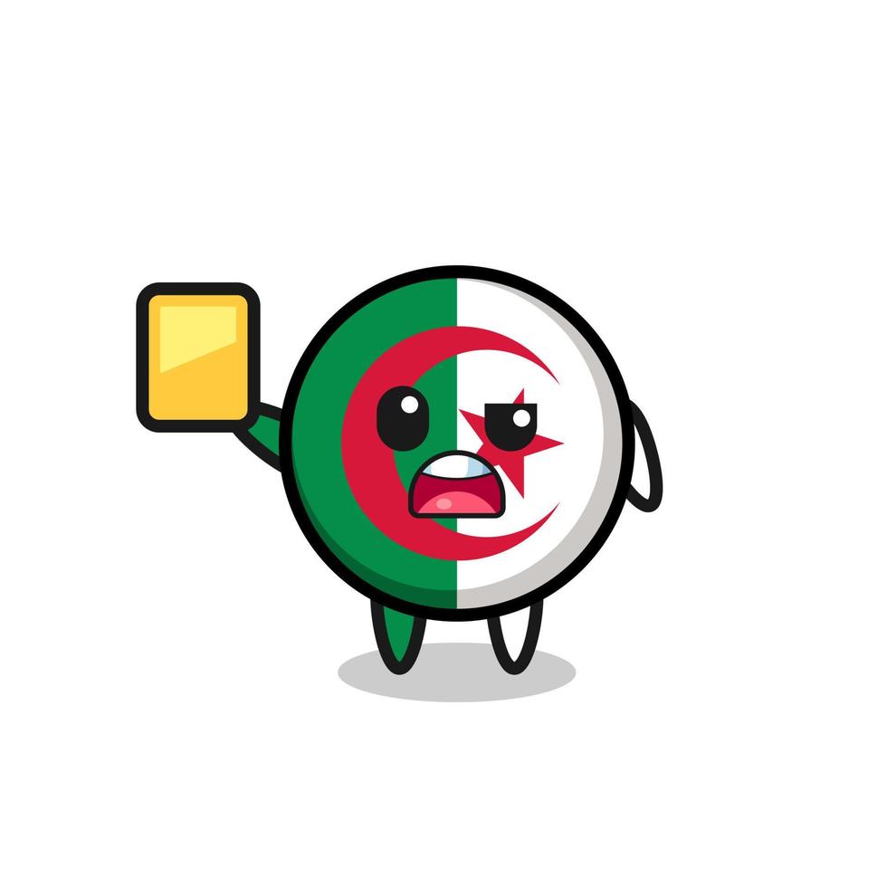 algerien-flaggenzeichentrickfigur als fußballschiedsrichter, der eine gelbe karte gibt vektor