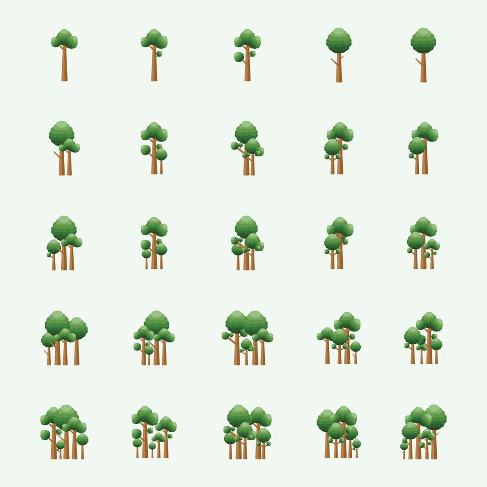 liten skogsrealistisk trädsamling av olika sorters växter vektor