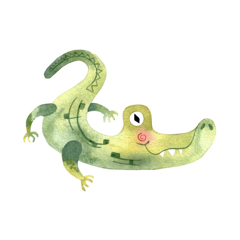 tecknad krokodil illustration. akvarell alligatore söt illustration för barn design vektor