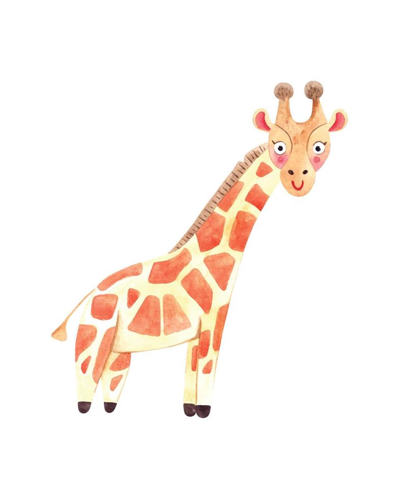 Giraffenaquarellillustration für Kinderdesign, nettes Tier lokalisiert auf weißem Hintergrund vektor