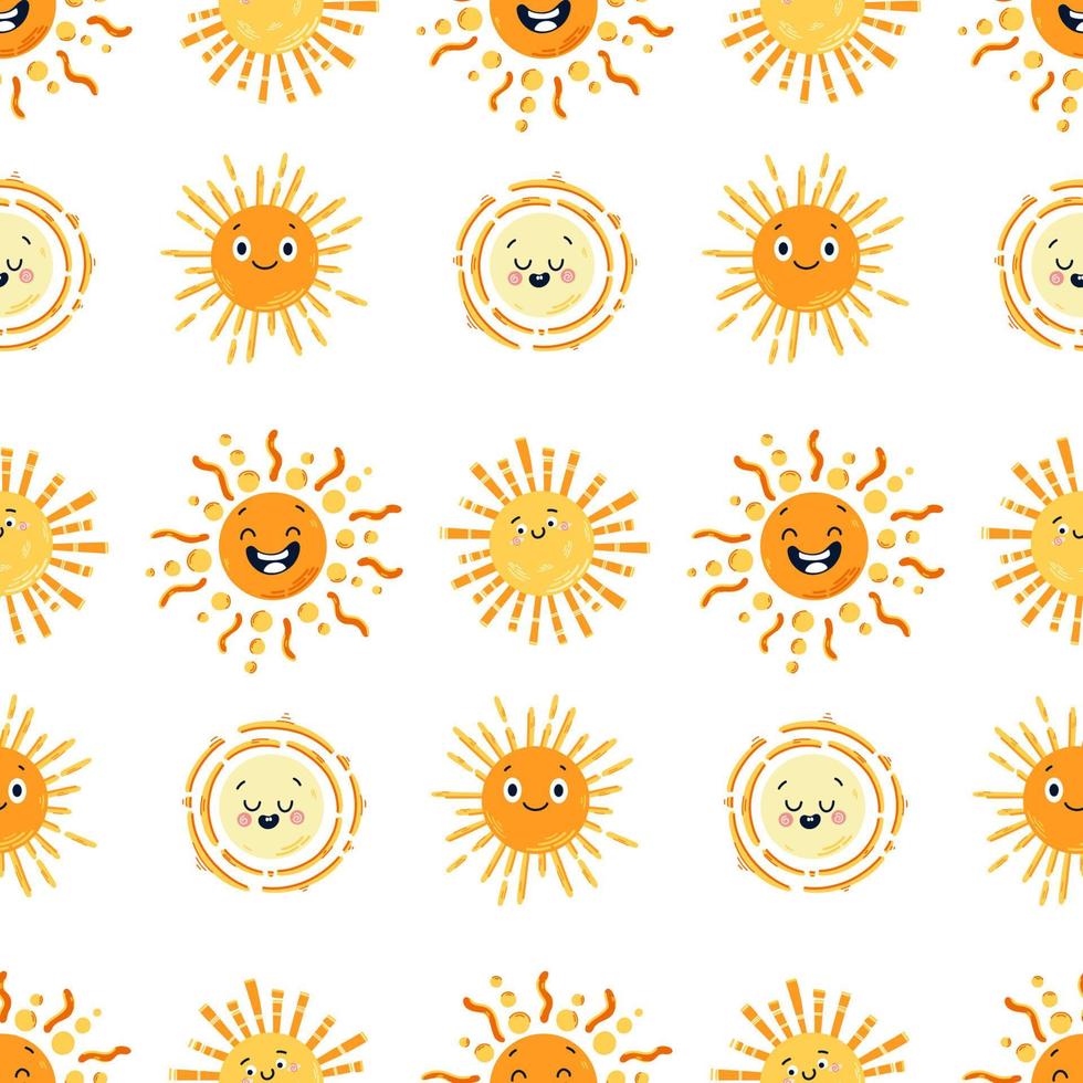 Sonne mit Lächeln Vektor-Wiederholungsmuster für Baby-Design. süßes nahtloses muster des sonnenscheins für kinder vektor