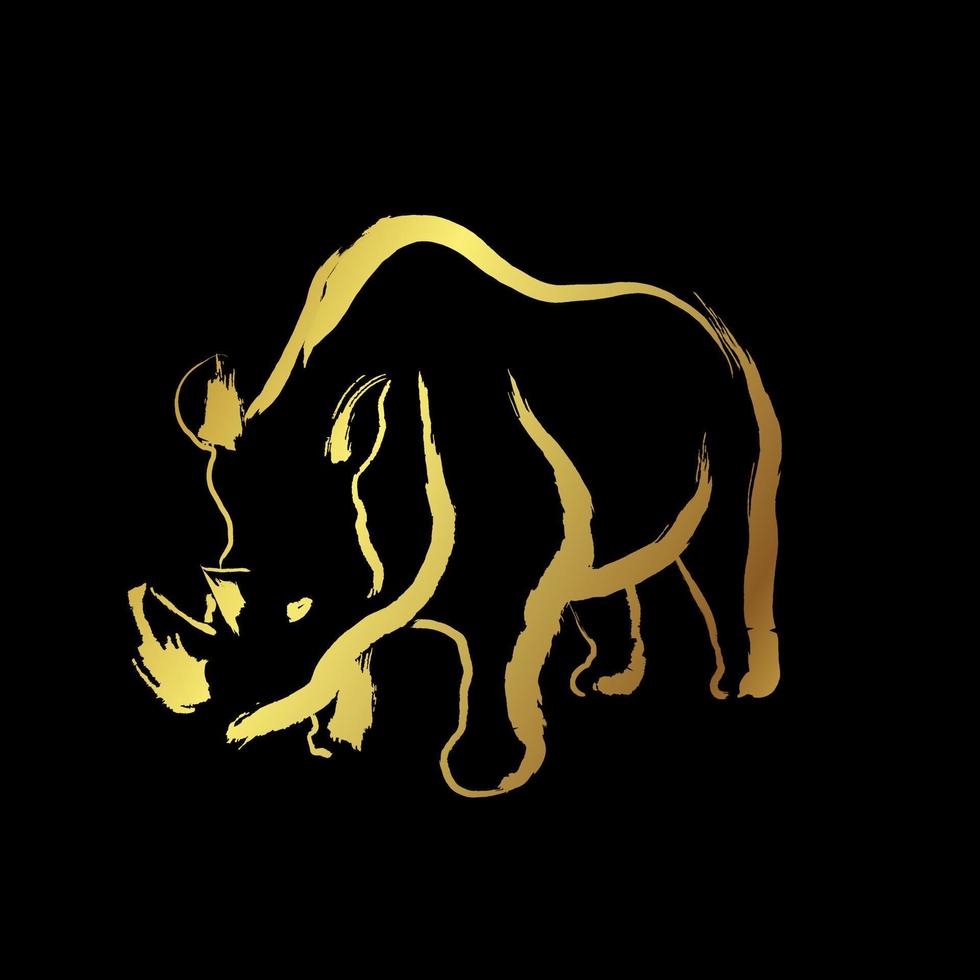 Nashörner, goldene Pinselstrichmalerei auf schwarzem Hintergrund vektor