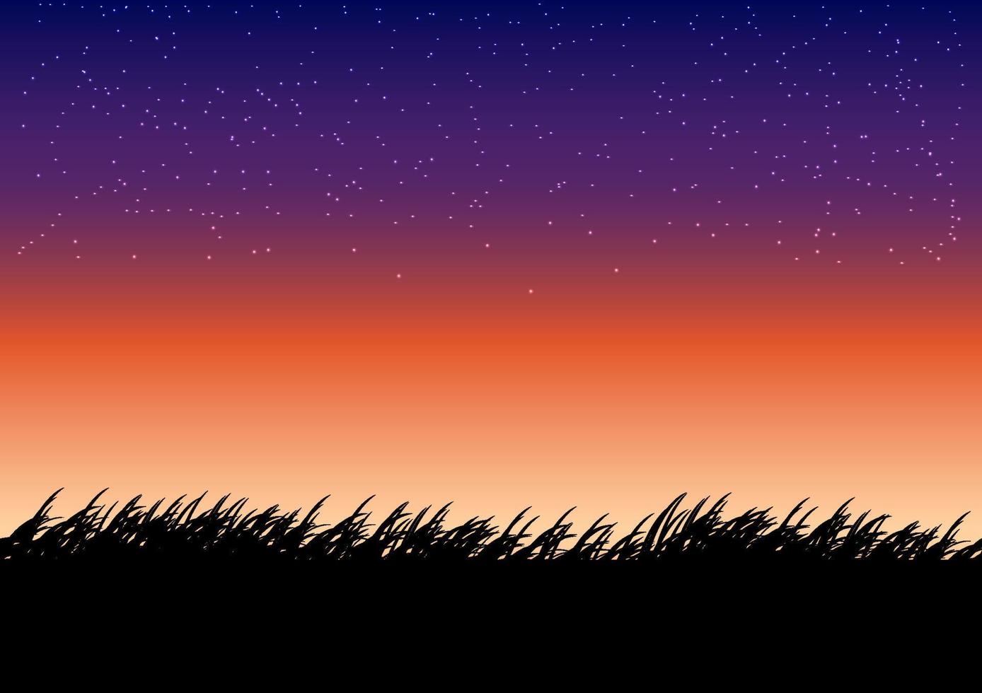grafik ritning landskapsvy med gräs på marken natur utomhus siluett efter solnedgången för tapet bakgrund vektorillustration vektor