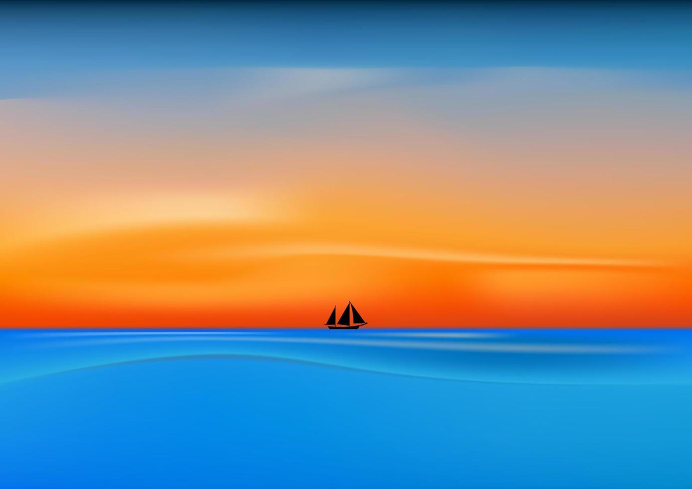 Grafikbild Zeichnung Landschaftsansicht Ozean Natur im Freien und Dämmerung Silhouette nach Sonnenuntergang Vektor-Illustration vektor